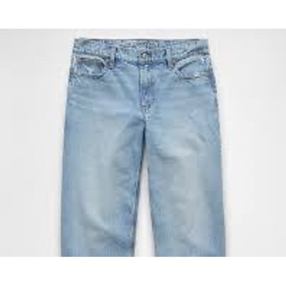 American Eagle Barrel Jeans Light Wash High Rise Distressed Blue Denim Size 000
